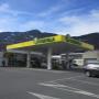 AGROLA Tankstelle in Landquart mit TopShop; Parkplätze im Vordergrund; überdacht; mit mehreren Säulen