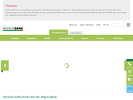 Website von Migros Bank Bancomat