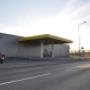 AGROLA Tankstelle in Oberbüren; überdacht an Gebäudefassade; durch Zaun von Autostrasse gesperrt