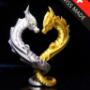 3D-gedruckte Drachenfigur in Silber und Gold, kunstvoll verschlungen in eleganter Form. Swiss Made – ein einzigartiges Designobjekt zum Sammeln und Verschenken.