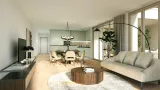 3D Rendering Wohnbereich mit Küche